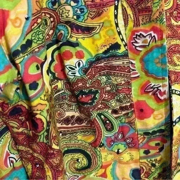 Alex Kim Art To Wear Multicolored Floral Paisley Embroidered Cardigan Jacket M - Picture 3 of 8
